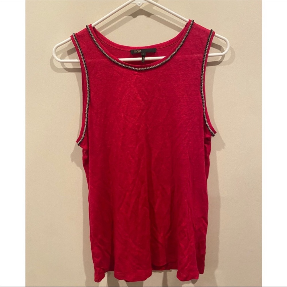 Maje Red Sleeveless Tank with Trim